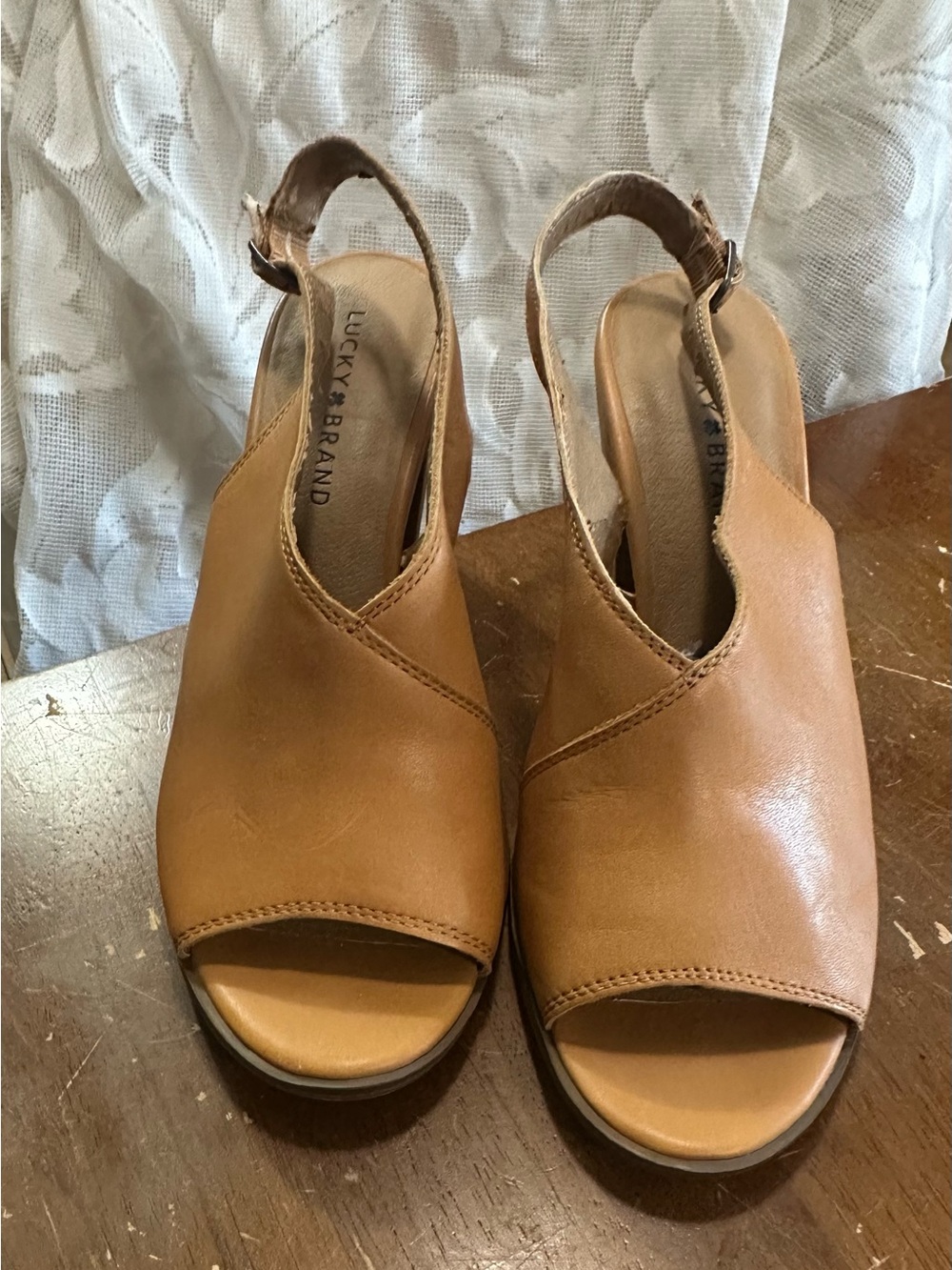 Lucky Brand Women's Tan Leather Slingback Sandals Size 9.5